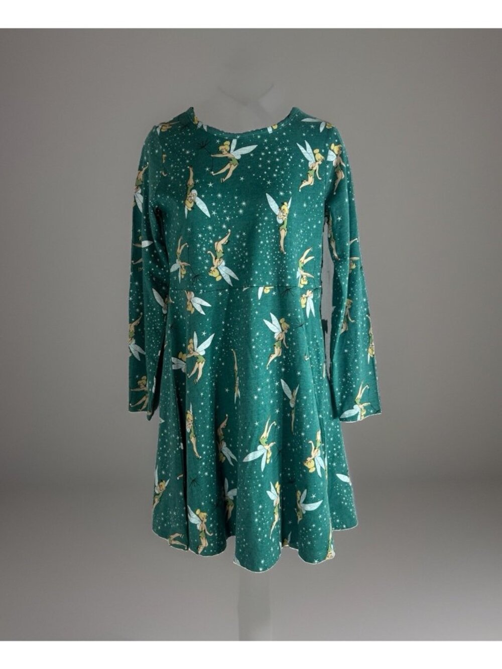 Disney Tinker Bell Girls Dress Long Sleeves Green Size L 10/12 All over pattern